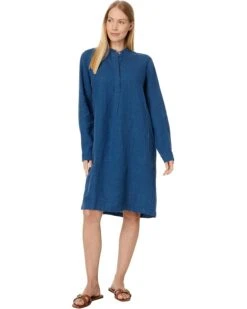 Eileen Fisher Mandarin Collar Knee Length Dress | Dresses